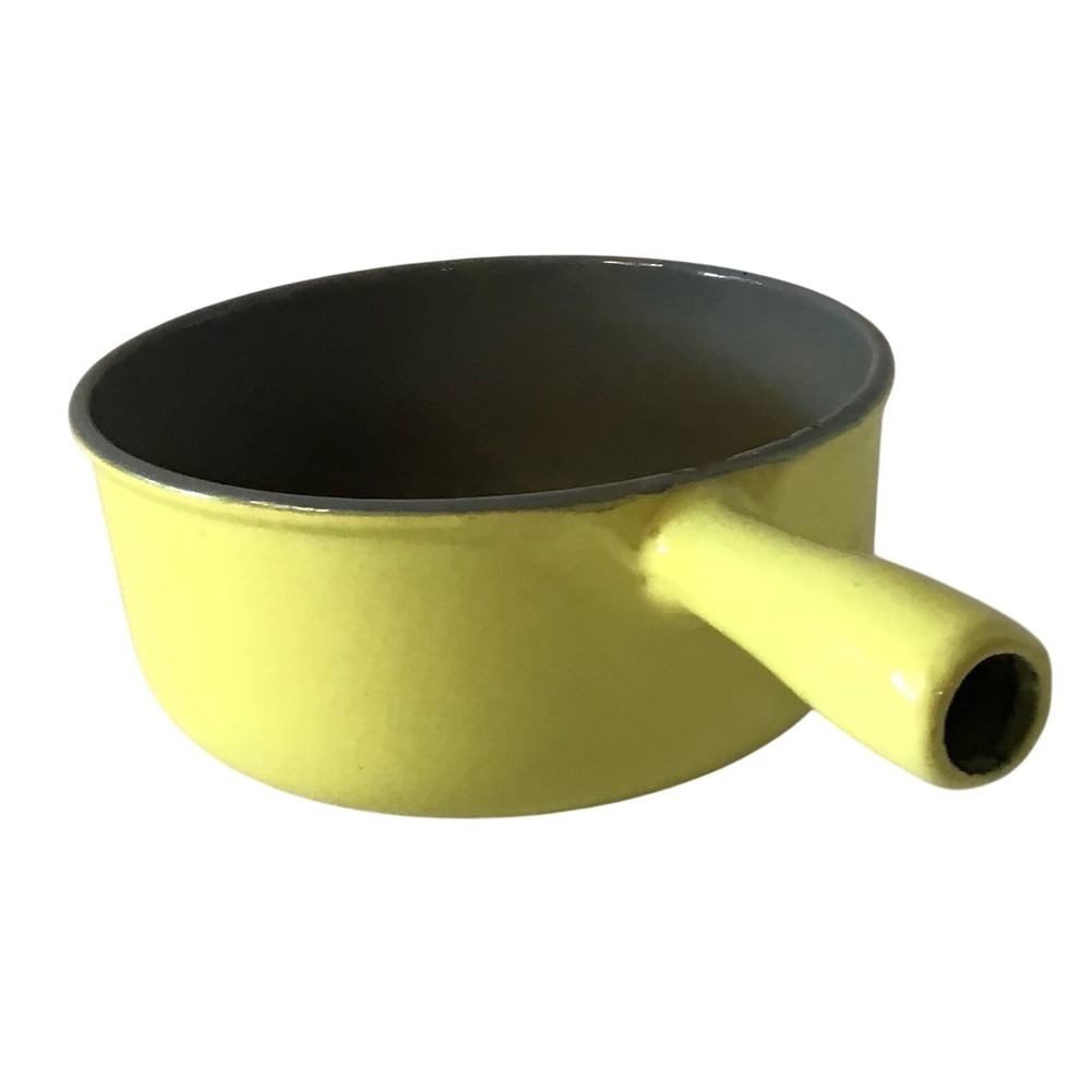 Vintage Yellow Enamel Cast Iron Saucepan Small Pot Mid Century Modern 6.5 Inch